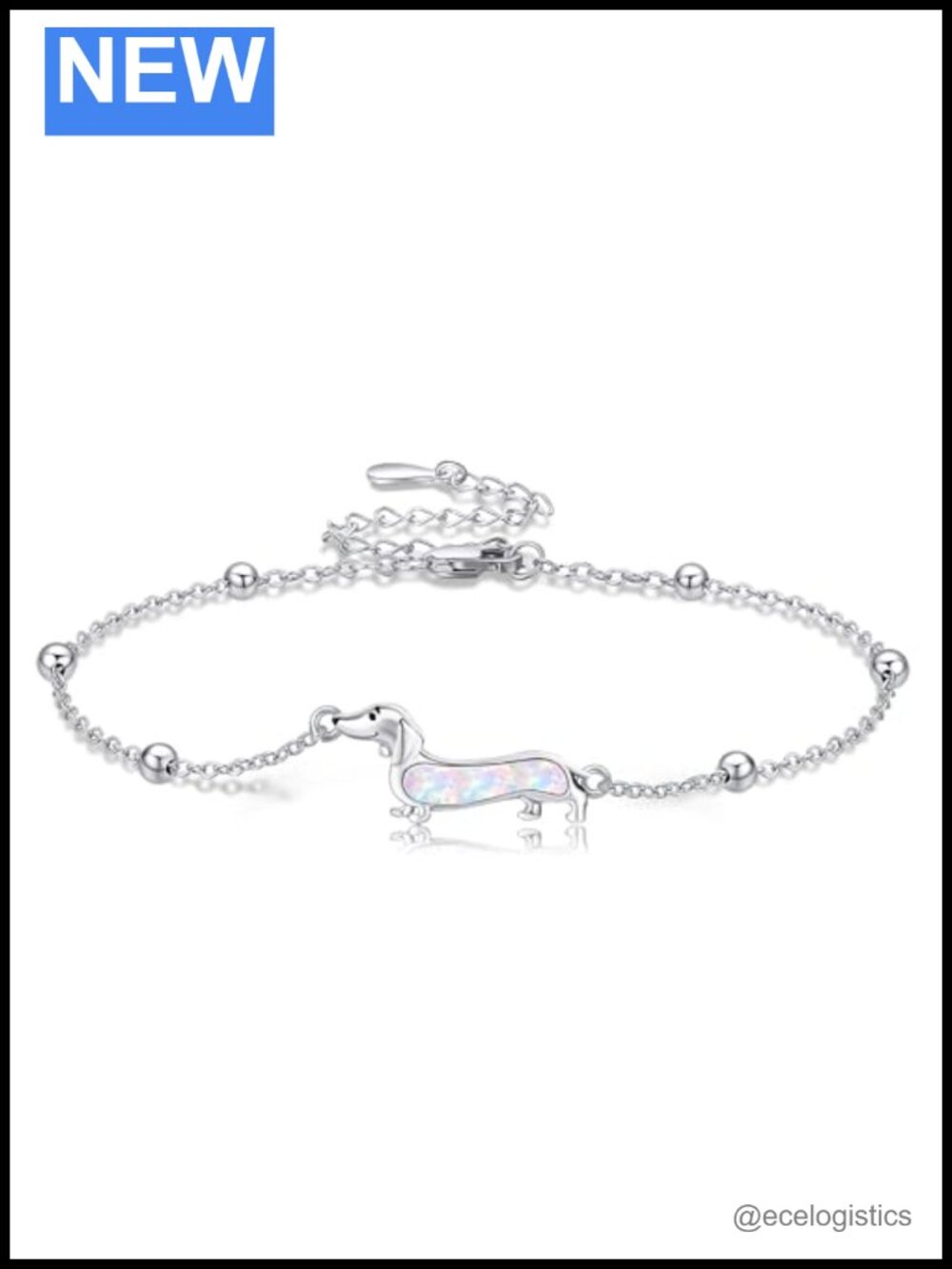 Dachshund Bracelet 925 Sterling Silver Created Opal Dog Jewelry for Women